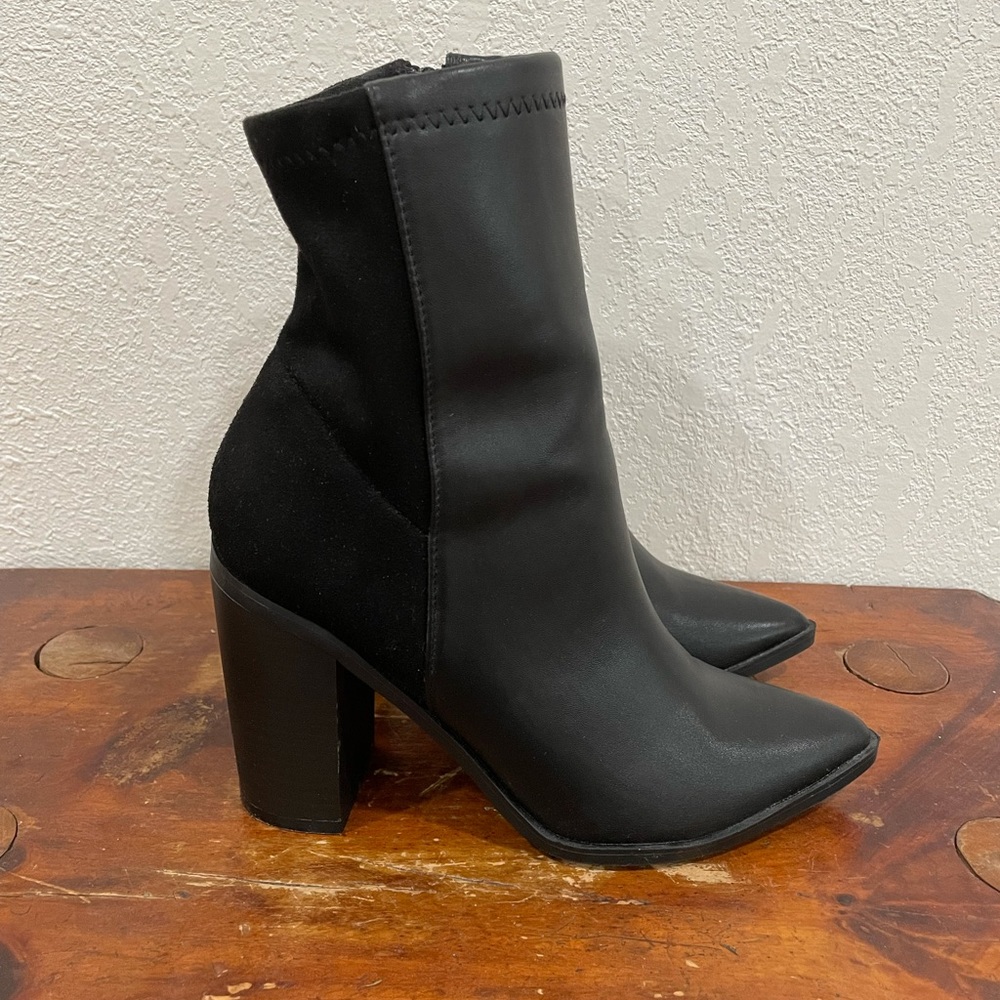 Black Faux Leather Booties